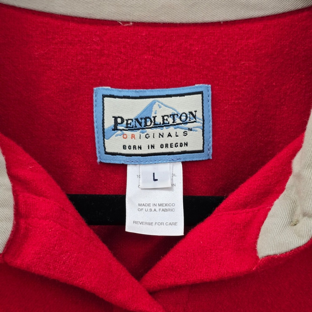 Pendleton Vintage Red 100% Virgin Wool Button Down Shirt Mens Large USA Fabric - Picture 5 of 8
